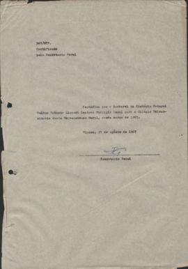 Certificado de aulas lecionadas para o Coluni - 1967