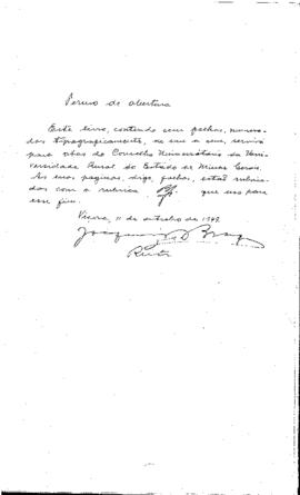 Termo de abertura do primeiro Livro Ata da Uremg