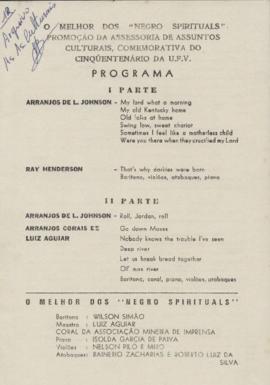 Fôlder com a programação da performance musical "O MELHOR DOS NEGRO SPIRITUALS"