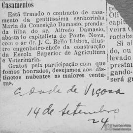 Anúncio de casamento de Bello Lisboa