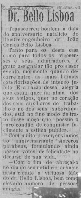 Nota de Aniversário de Bello Lisboa