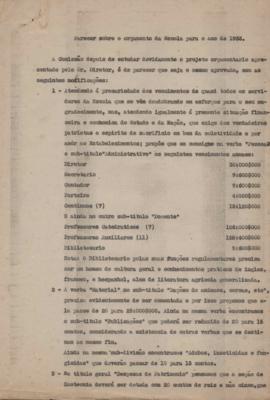 Parecer sobre o orçamento da Escola para 1933
