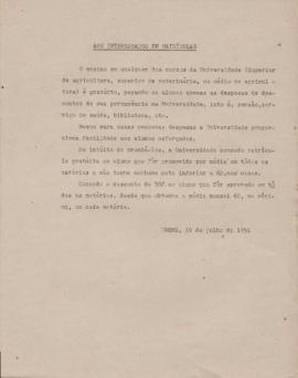 Informações referentes à matrícula e custos